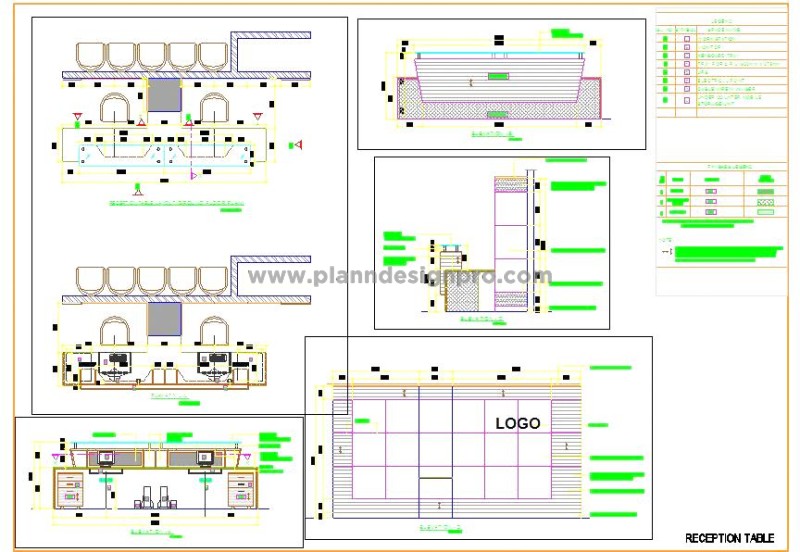 Reception Desk DWG with Minimalist Design & Backdrop